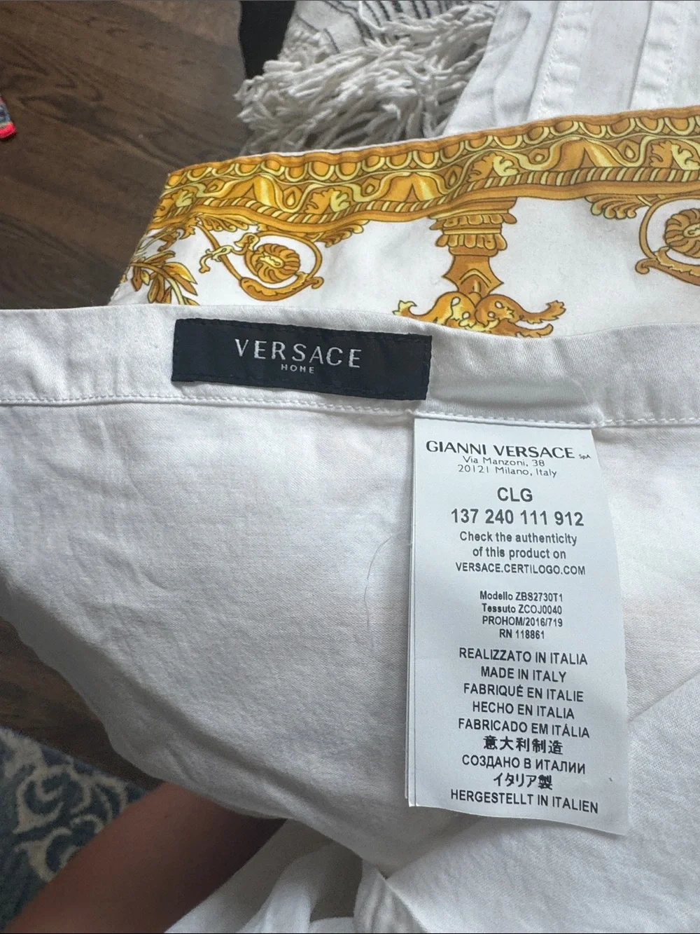 Authentic Versace Baroque Flat Sheet King Cotton Italy White Gold 280 TC
